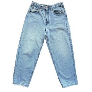 Levi’s 535 Mid Wash Y2K Jeans Baggy Boyfriend Fit Thick Patch Raw Denim W32 L28